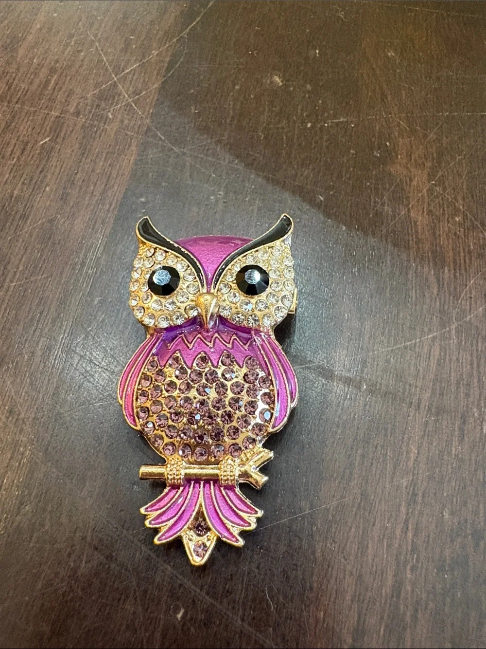 Pink Crystal Owl Brooch Pin